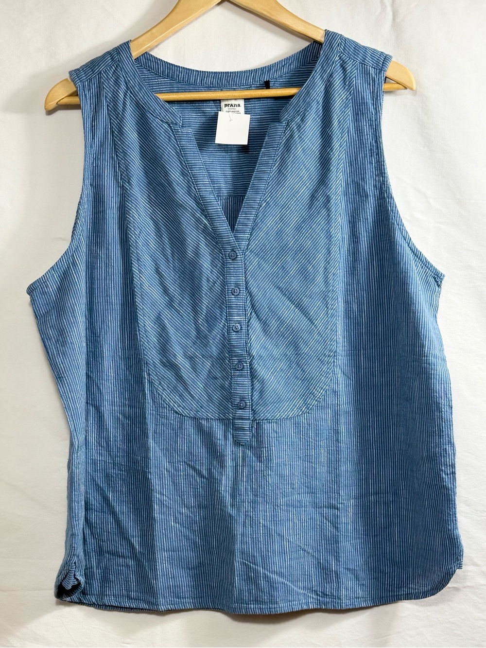 Prana Blue Striped Sleeveless Henley Tank 100% Cotton - Picture 3 of 6